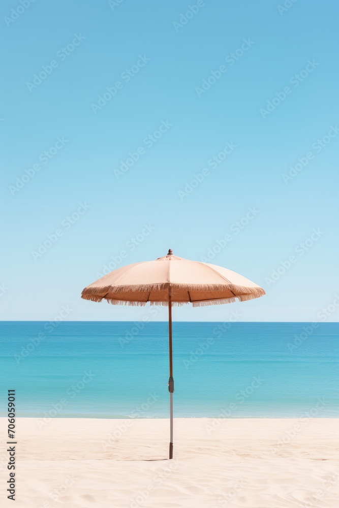 A minimalist beach scene focusing on a single parasol with no people  AI generated illustration