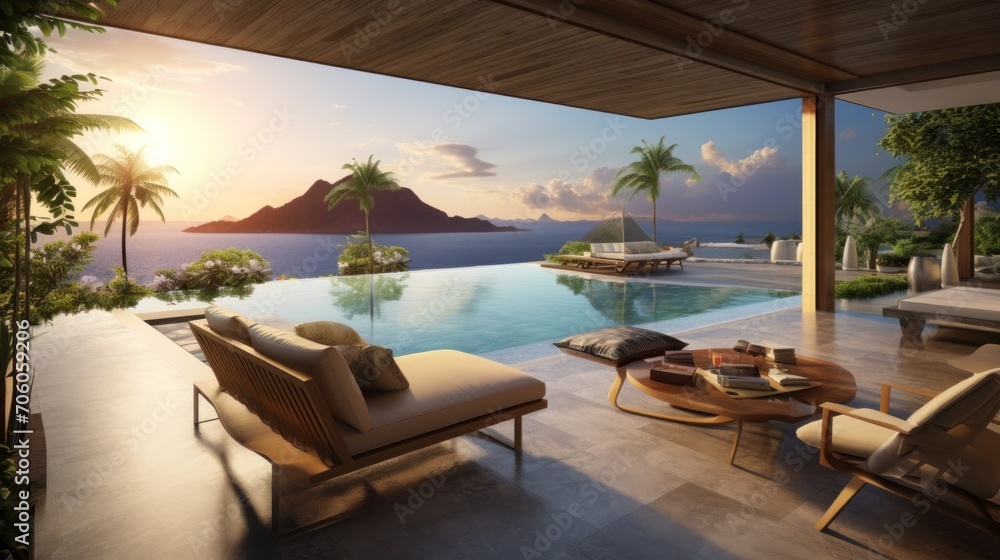 Naklejka premium Amazing View From Luxury Villa To The Ocean