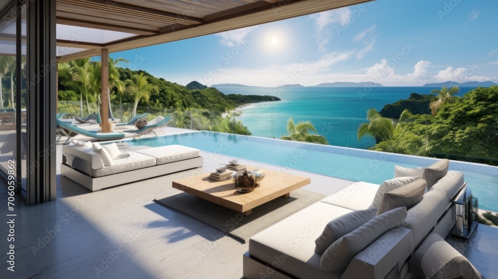 Fototapeta premium Amazing View From Luxury Villa To The Ocean