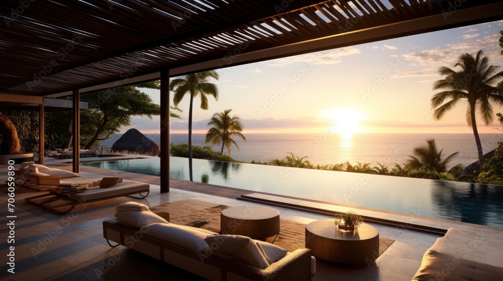 Fototapeta premium Amazing View From Luxury Villa To The Ocean