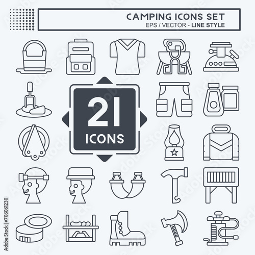 Icon Set Camping. related to Adventure symbol. line style. simple design editable. simple illustration
