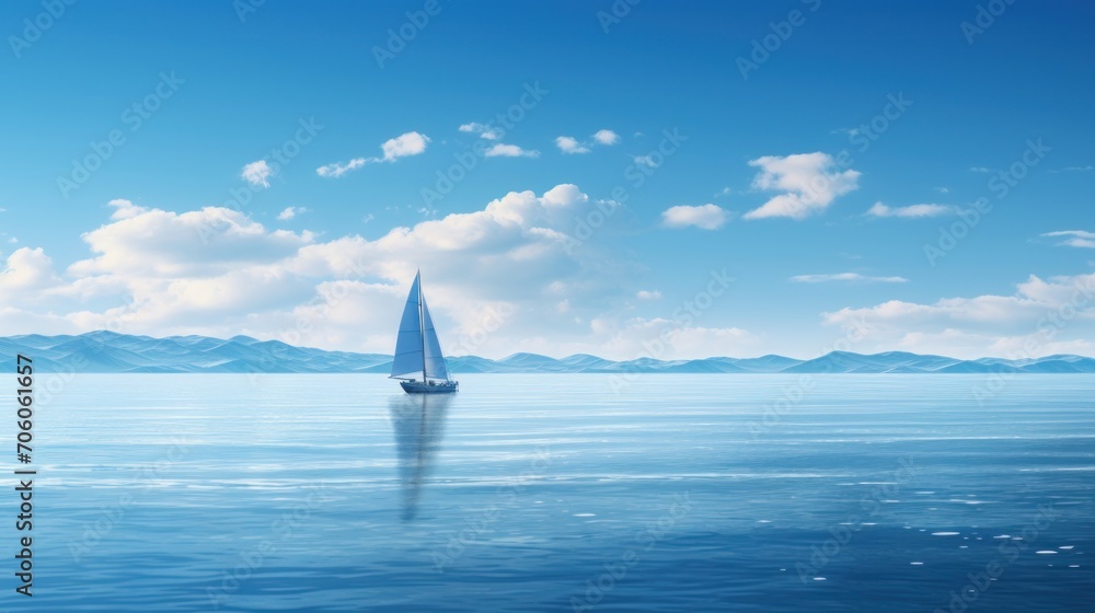 A vast blue sea with only one sailboat in sight AI generated illustration