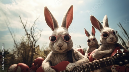 Hasenband mit Gitarren und Sonnenbrillen