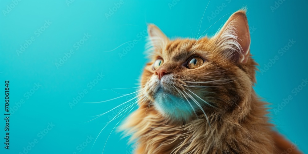 Red cat on a blue background Generative AI