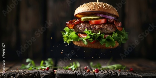 flying delicious burger junk food Generative AI