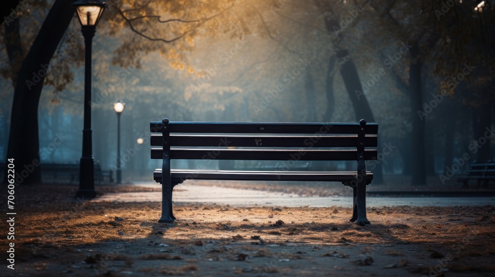 An abstract representation of solitude an empty bench in a park AI generated illustration