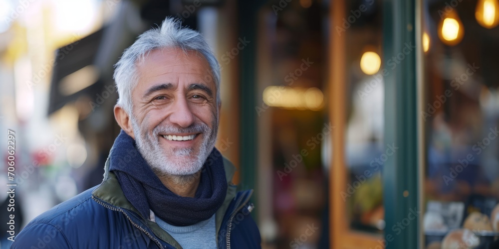 portrait of a sixty-year-old man on a city street Generative AI