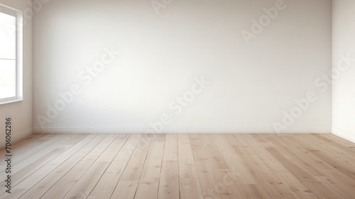 An empty bedroom with white walls and wooden flooring  AI generated illustration photo