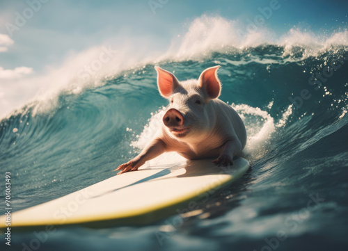 piglet surfing the wave © Yves