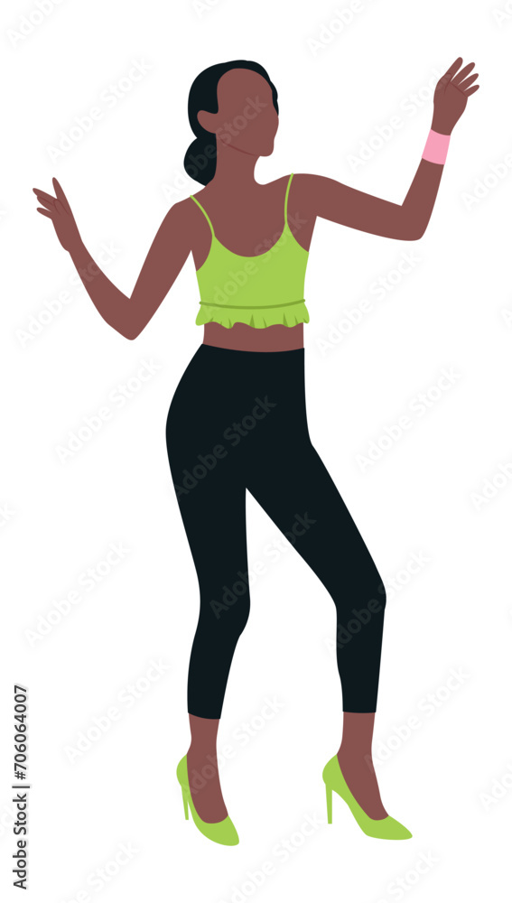 African-American woman dancing on white background