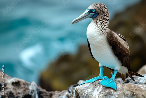 Blue footed Booby bird isolated on white
