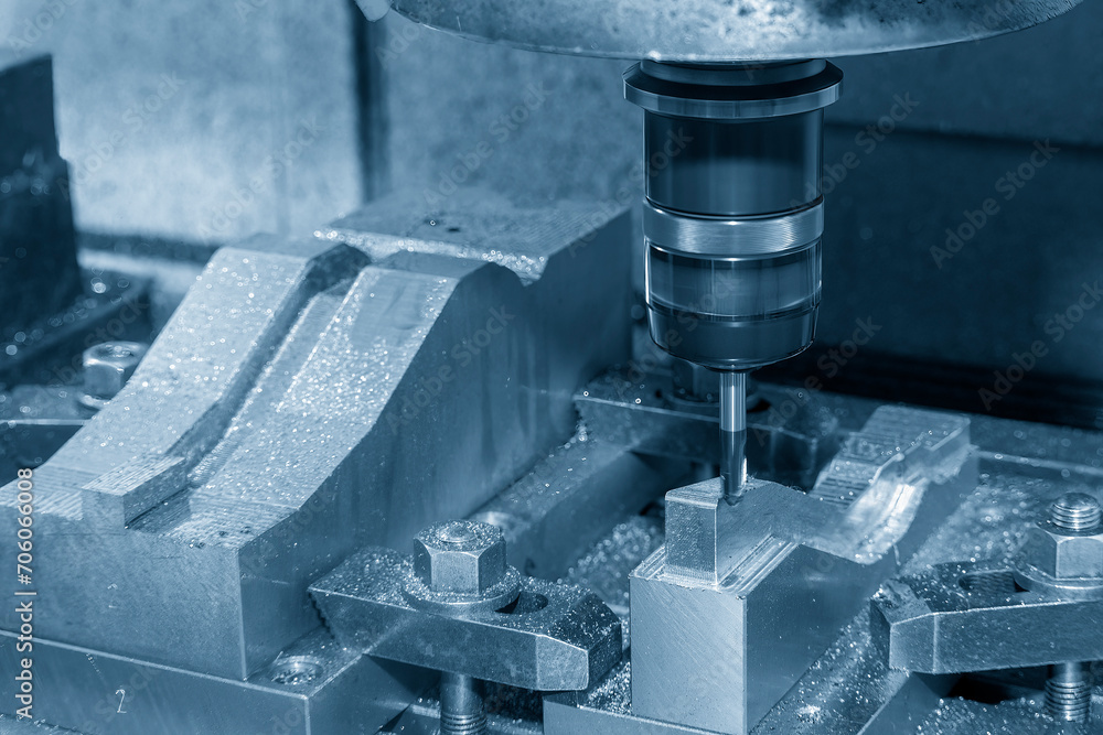 The CNC milling machine cutting mold part by solid ball end mill tool. The CNC milling machine cutting mold part by solid ball end mill tool.