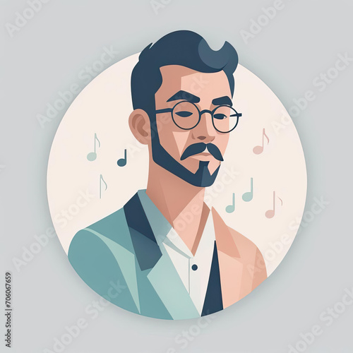 Minimalist flat icon of a creative male musician or performer with a passion for music Gen AI photo