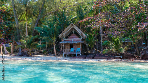 Koh Wai Island Trat Thailand near Koh Chang with a wooden bamboo hut bungalow on the beach photo