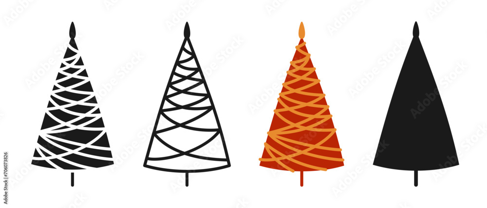 Christmas tree symbol cartoon and doodle, stamp stylized set. New Year xmas traditional stylized pine design for greeting card, invitation, banner, poster. Christmas trees abstract hand drawn vector Christmas tree symbol cartoon and doodle, stamp stylized set. New Year xmas traditional stylized pine design for greeting card, invitation, banner, poster. Christmas trees abstract hand drawn vector