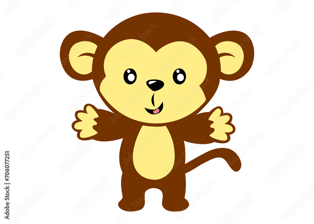 Happy monkey cartoon. hand drawn. cute character. vector clipart. kids illustration simple draw Happy monkey cartoon. hand drawn. cute character. vector clipart. kids illustration simple draw