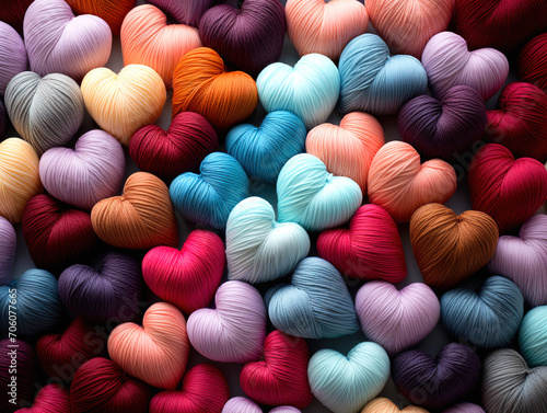 Wonderful Hearts made of wool, with colorful pastel background