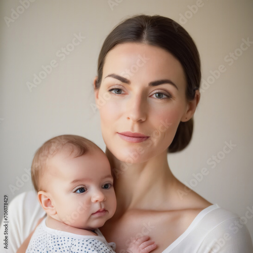 Poor mother holding her son in fear. AI generated image.