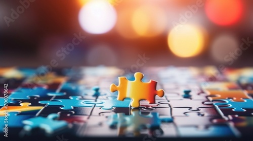 Closeup of a jigsaw puzzle piece fitting perfectly into its place, representing the importance of cooperation in conflict resolution. photo