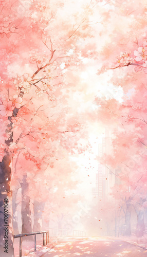 公園の中の桜並木の水彩画　AI画像 photo
