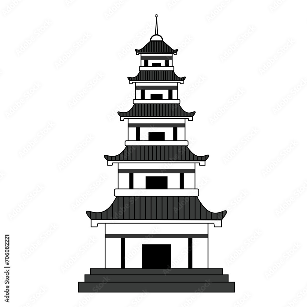 Lunar new year icon. Pagoda icon. Chinese historical tower