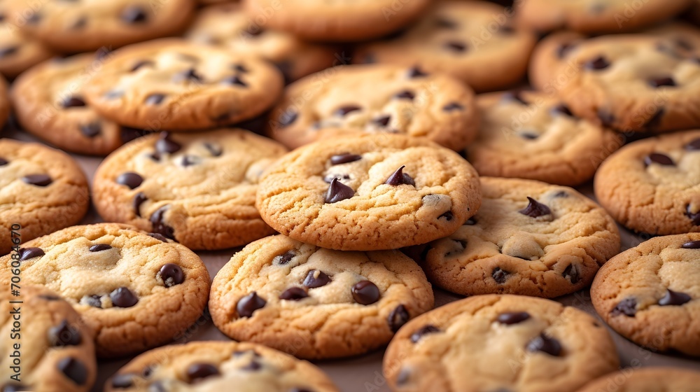 Chocolate Chip Cookies Background.  (Generative AI).