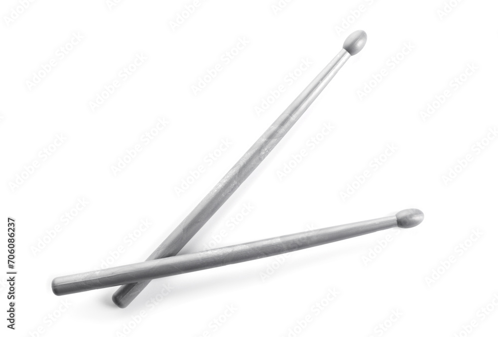 Two drum sticks isolated on white, top view Two drum sticks isolated on white, top view
