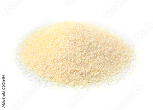 Pile of uncooked organic semolina isolated on white