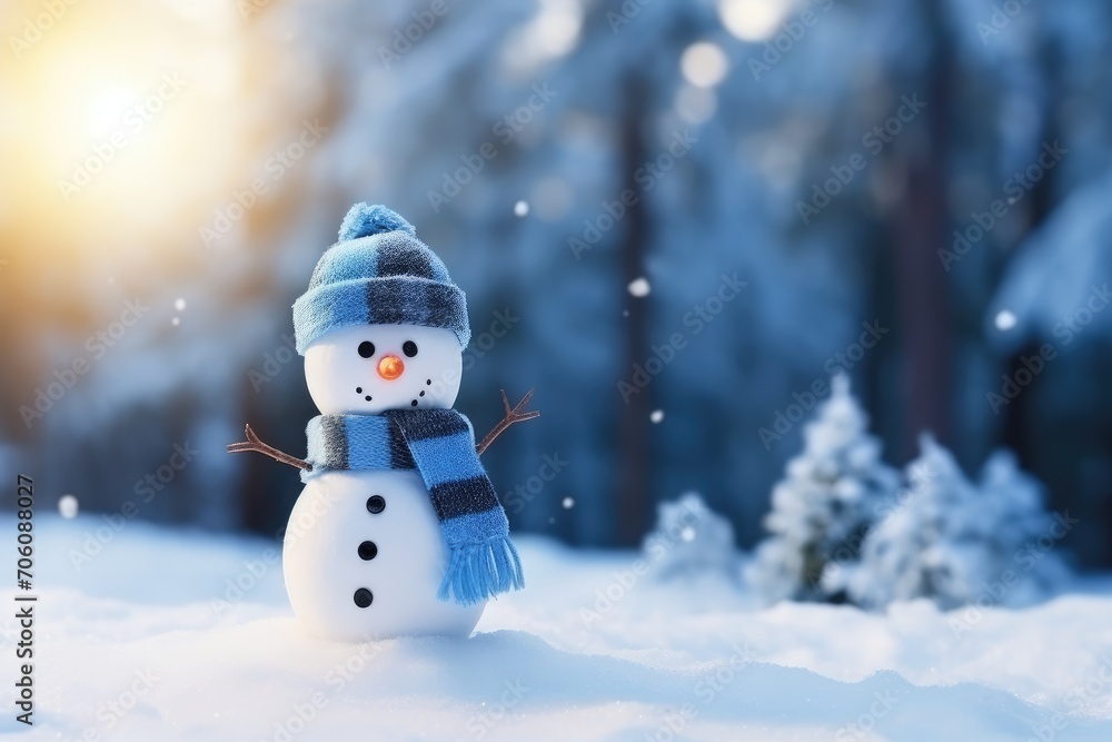 Charming Handmade Snowman Dressed in a Hat and Scarf Enjoying a Snowy Winter Day Charming Handmade Snowman Dressed in a Hat and Scarf Enjoying a Snowy Winter Day