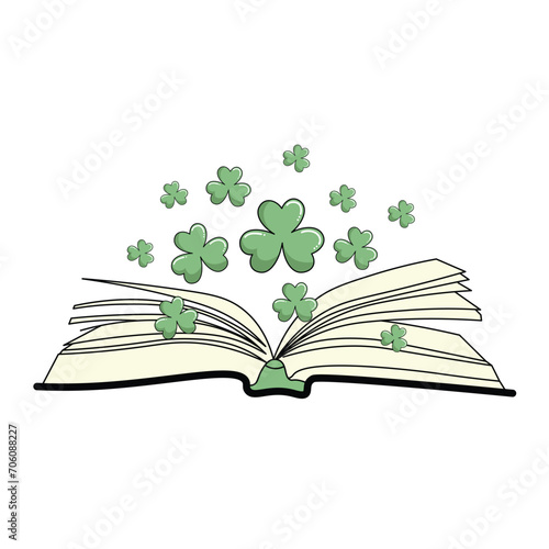 Hand drawn open book and shamrock shape vector