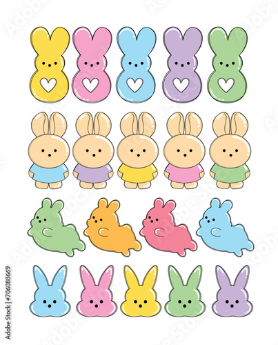 Set of funny cartoon animals, cute peep candy vector