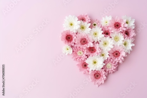 Beautiful Assortment of Pink and White Flowers Arranged in a Heart Shape on Pastel Background