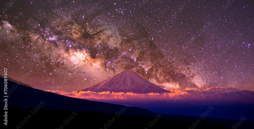 天の川と富士山