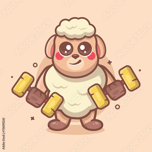 cute sheep animal character mascot doing bodybuilding using dumbbell isolated cartoon