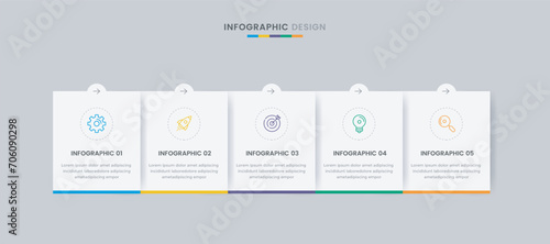 Business infographic design template with icons and 5 options or steps. Can be used for workflow, presentation, etc. Vector illustration