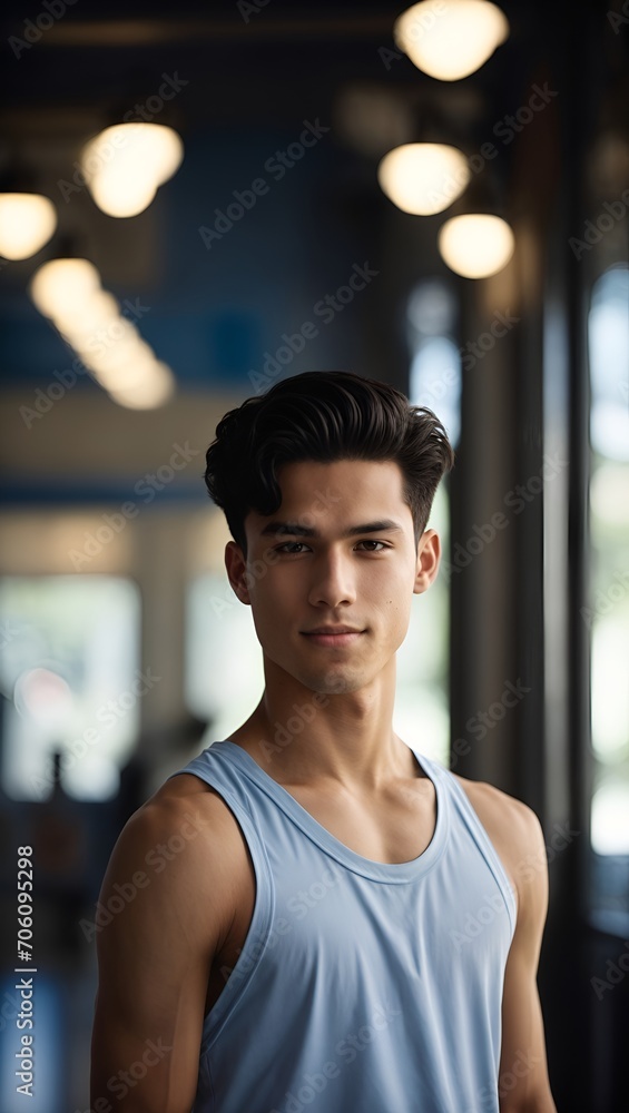 Young Man with a Toned Physique and Black Hair. Generative AI