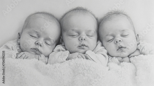 Birth images of triplets. photo