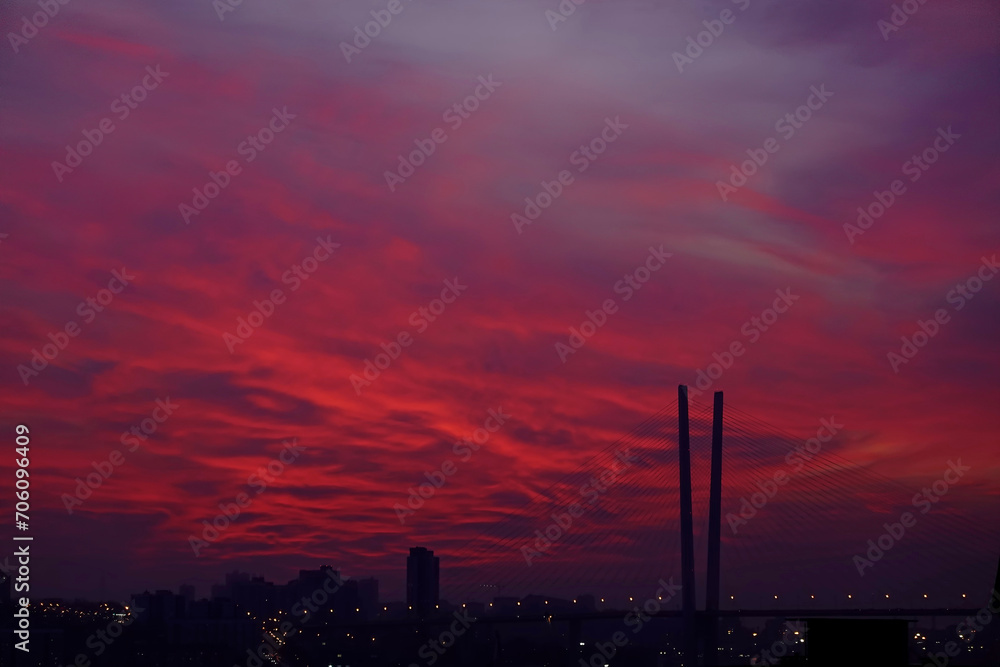 Dramatic sunset over the city