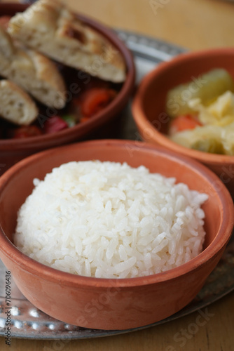 Closeup of Cooked white rice 