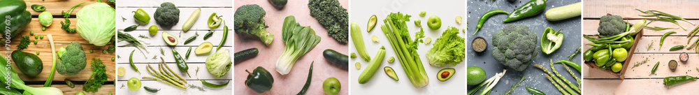 Collage of fresh green vegetables, top view Collage of fresh green vegetables, top view