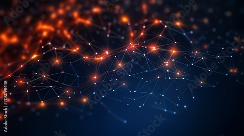 Matrix of interconnected nodes radiating with energy, evoking the concept of data connection speed lines technology abstract background.