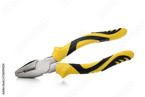 Yellow pliers isolated on white background