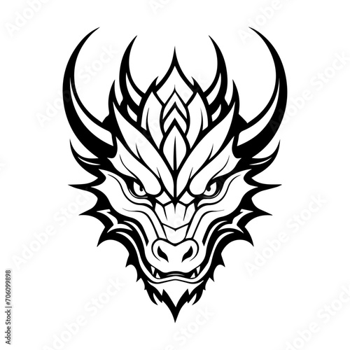 dragon vintage logo line art concept black and white color hand drawn isolated