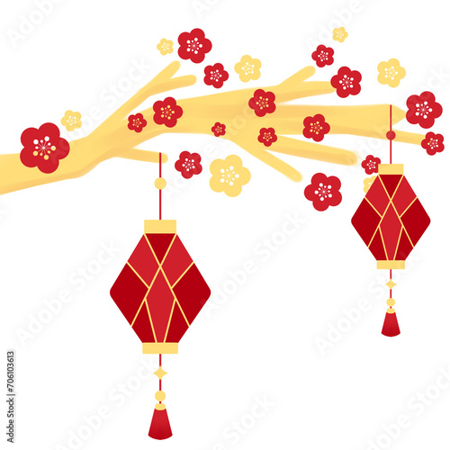 Illustration PNG of Chinese New Year Tree, Perfect for Decoration and Greeting Card of Chinese New Year  photo