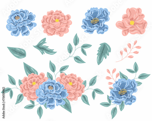 Hand Drawn Blue and Pink Rose