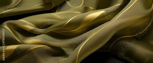 Olive drab silk forming organic and earthy patterns, evoking a sense of natural beauty photo