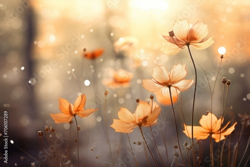 Autumnal Aura: Photograph flowers against a backdrop of fall foliage with warm, autumnal bokeh lights. Photo 