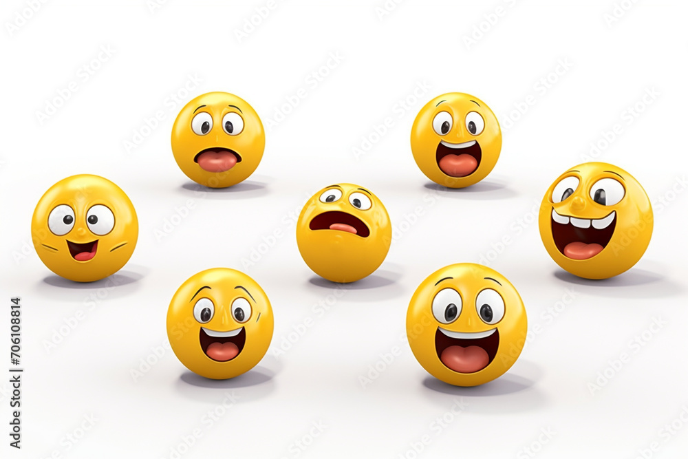 Obraz premium 3D Rendering set of emoji isolated on white, emoticons group isolated
