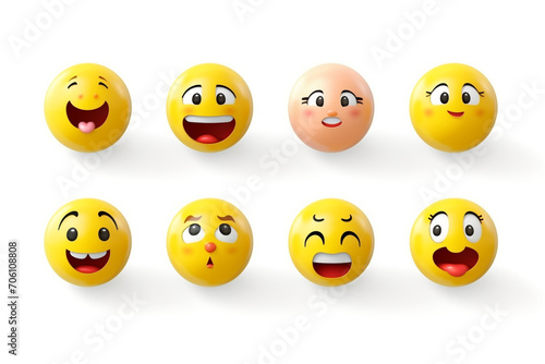 3D Rendering set of emoji isolated on white, emoticons group isolated