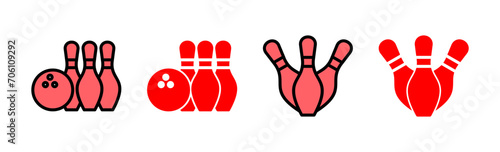 Bowling icon set illustration. bowling ball and pin sign and symbol.
